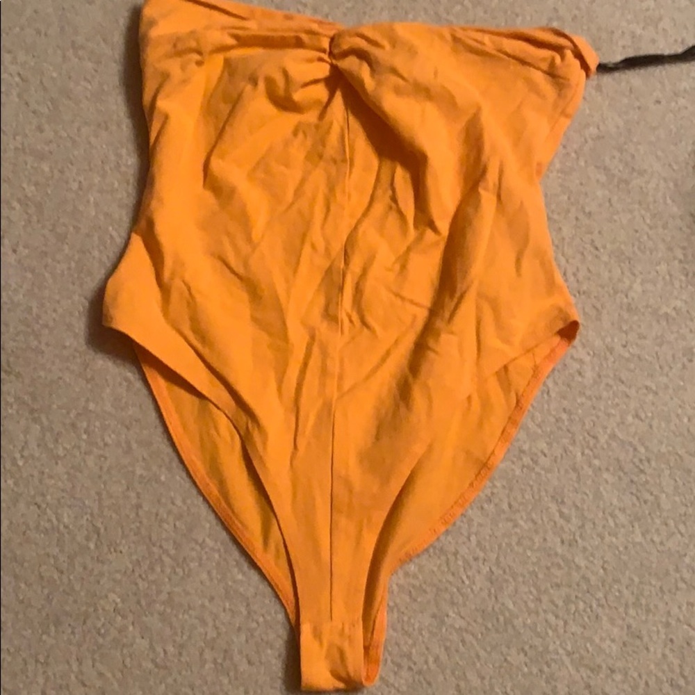 Orange strapless bodysuit